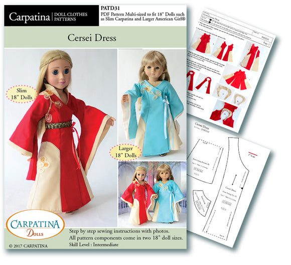 Marie Antoinette Dress Pattern Multi-Sized for 18 American Girl Dolls and  for 18 Slim Carpatina Dolls